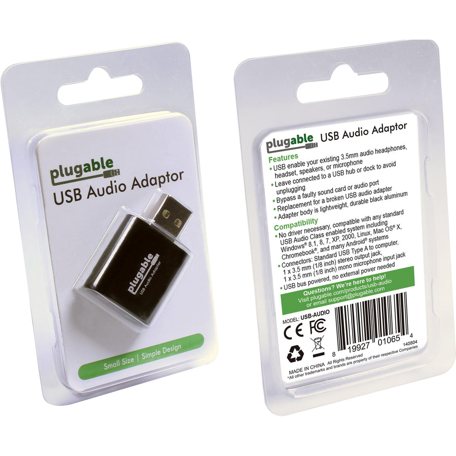 Plugable USB Audio Adapter with 3.5mm Speaker-Headphone and Microphone Jack