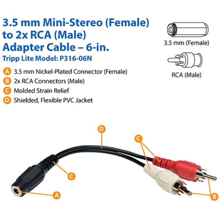 3.5mm Mini Plug to RCA Jack Audio Adapter