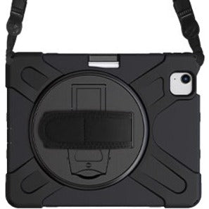 This case comes complete with a rotating kickstand and hand/shoulder neoprene strap.