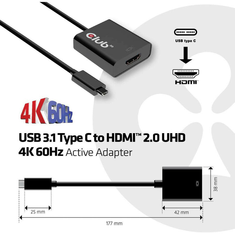 Club 3D USB 3.1 Type C to HDMI 2.0 UHD 4K 60HZ Active Adapter