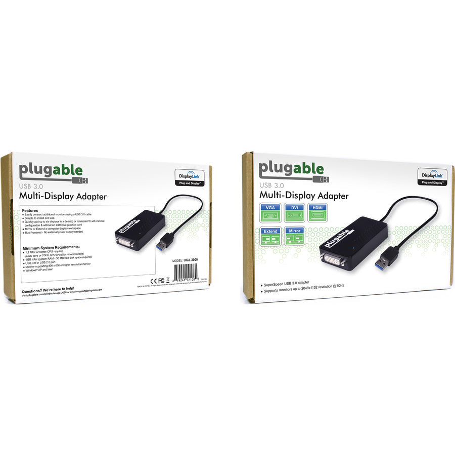 Plugable Up to 2048x1152 / 1920x1080 (Supports Windows 10, 8.1, 7, XP)