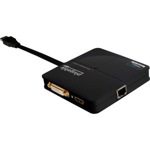 Plugable HDMI up to 2560x1440 and DVI / VGA 1920x1200. Supports Windows 10, 8.1, 7, XP