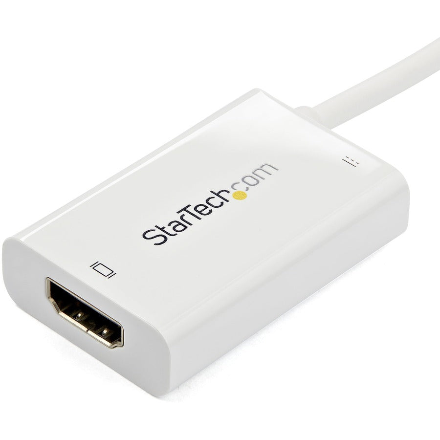 StarTech.com USB C to HDMI 2.0 Adapter 4K 60Hz with 60W Power Delivery Pass-Through Charging - USB Type-C to HDMI Video Converter - White