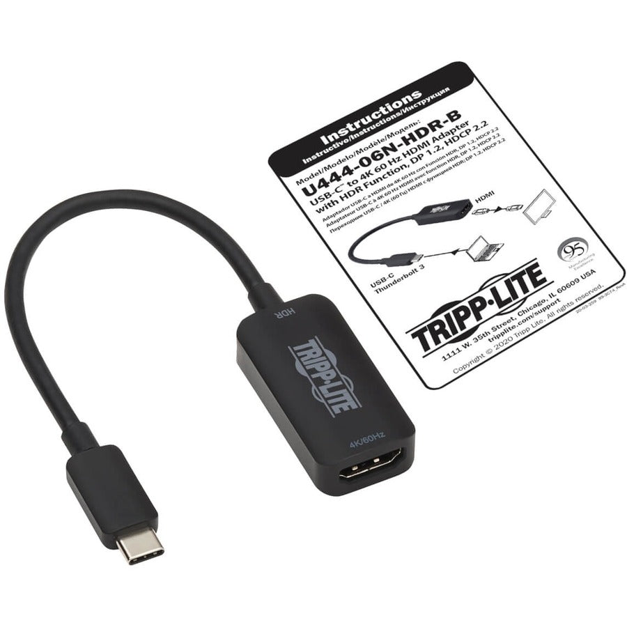 Tripp Lite USB C to HDMI Adapter Cable 4K 60Hz M/F Thunderbolt 3 DP 1.2 6in