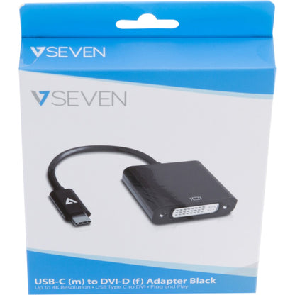 V7 Black USB Video Adapter USB-C Male to DVI-I Female