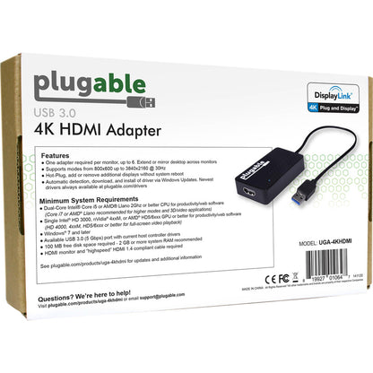 Plugable Up to 3840x2160 (Supports Windows 10, 8.1, 8, 7)