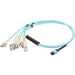 AddOn 1m MPO (Female) to 6xLC (Male) 12-Strand Aqua OM3 Duplex Fiber Fanout Cable