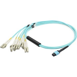 AddOn 15m MPO (Female) to 6xLC (Male) 12-Strand Aqua OM3 Duplex Fiber Fanout Cable