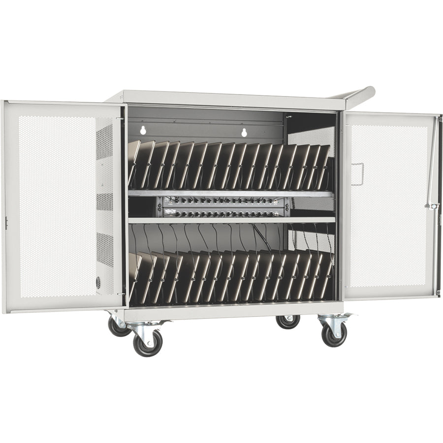 Tripp Lite 32-Port USB Charging Cart Storage Station Android Tablet White