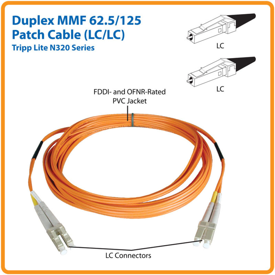 Tripp Lite 61M Duplex Multimode 62.5/125 Fiber Optic Patch Cable LC/LC 200' 200ft 61 Meter