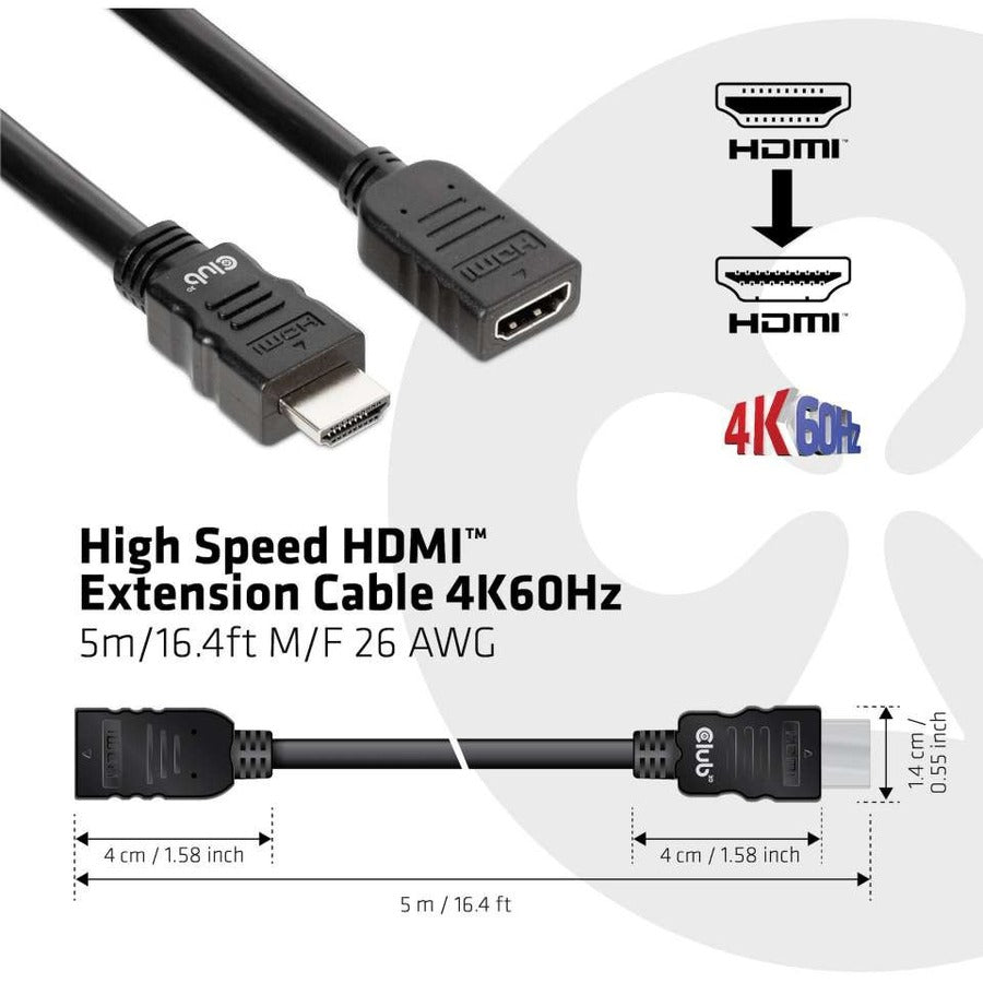 Club 3D High Speed HDMI Extension Cable 4K60Hz M/F 5m/16.4ft 26 AWG