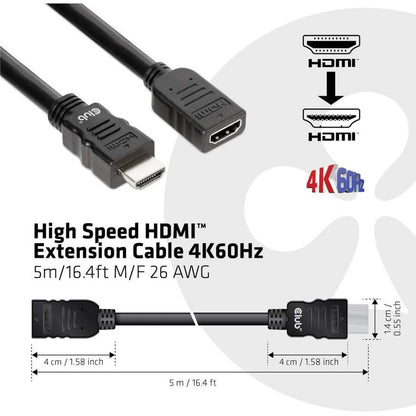Club 3D High Speed HDMI Extension Cable 4K60Hz M/F 5m/16.4ft 26 AWG