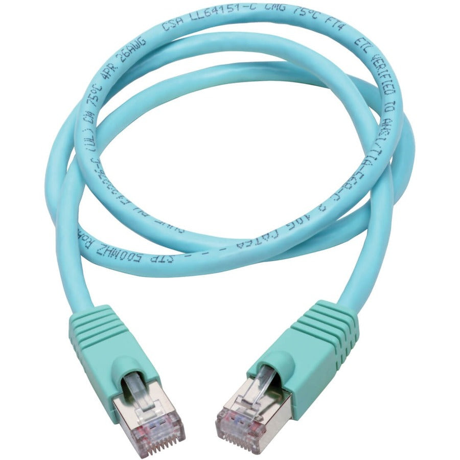 Tripp Lite Cat6a Ethernet Cable 10G STP Snagless Shielded PoE M/M Aqua 2ft