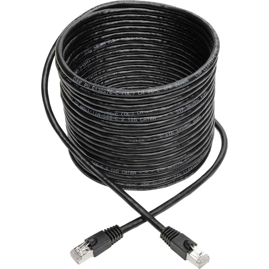 Tripp Lite Cat6a Snagless Shielded STP Patch Cable 10G, PoE Black M/M 30ft
