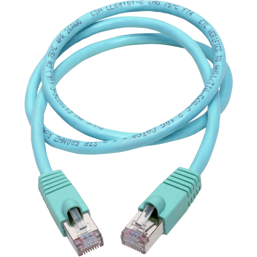 Tripp Lite Cat6a Snagless Shielded STP Patch Cable 10G, PoE, Aqua M/M 3ft