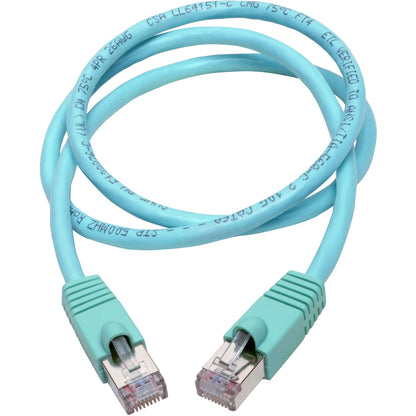 Tripp Lite Cat6a Snagless Shielded STP Patch Cable 10G, PoE, Aqua M/M 3ft