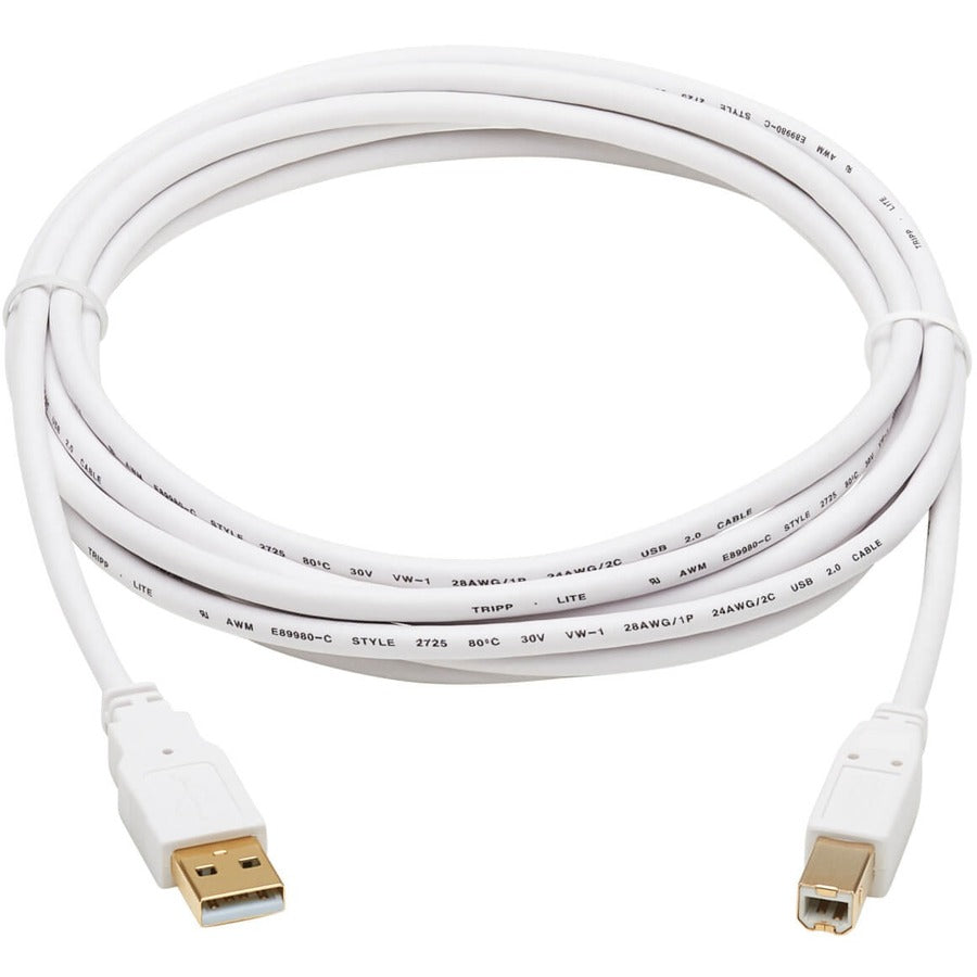 Tripp Lite Safe-IT USB-A to USB-B Antibacterial Cable (M/M), USB 2.0, White, 10 ft.