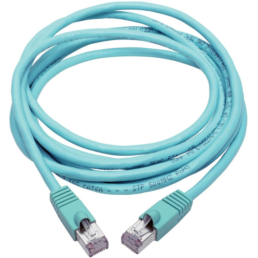 Tripp Lite Cat6a Ethernet Cable 10G STP Snagless Shielded PoE M/M Aqua 15ft