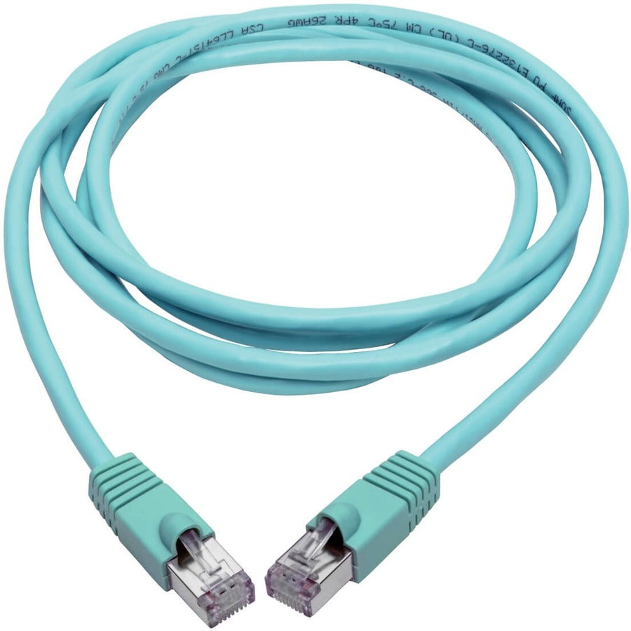 Tripp Lite Cat6a Ethernet Cable 10G STP Snagless Shielded PoE M/M Aqua 8ft