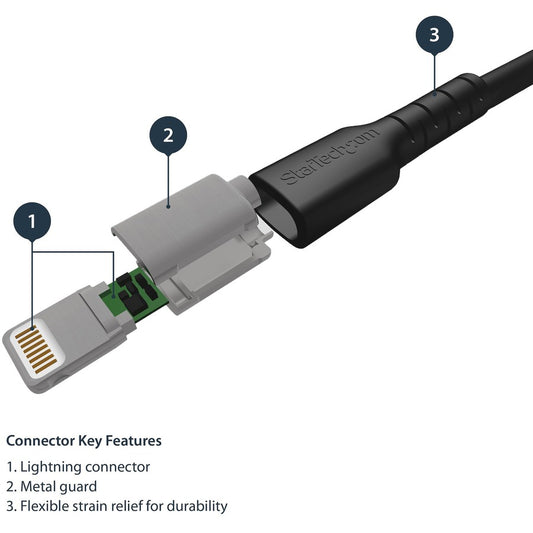 StarTech.com 6 foot/2m Durable Black USB-A to Lightning Cable, Rugged Heavy Duty Charging/Sync Cable for Apple iPhone/iPad MFi Certified