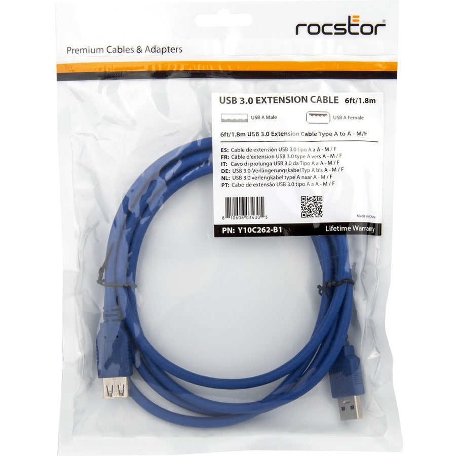Rocstor 6FT USB 3.0 - EXTENSION CABLE 6FT 1.83M F/M -TYPE A F/M - BLUE