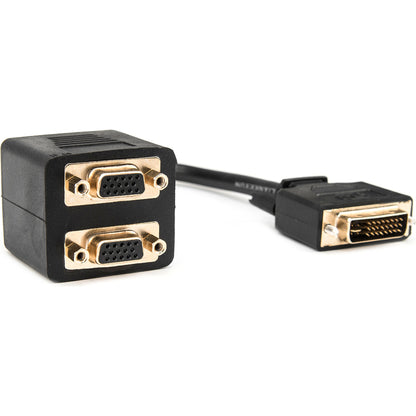 Rocstor Premium 1 ft DVI-I Analog to 2 x VGA Video Splitter Cable - M/F - DVI-I (Single-Link) Male Video - HD-15 Female VGA - 1ft - Black - DVI Cable to 2 x VGA Y Cable M/F