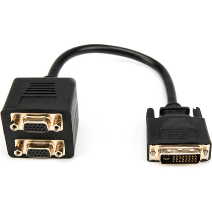 Rocstor Premium 1 ft DVI-I Analog to 2 x VGA Video Splitter Cable - M/F - DVI-I (Single-Link) Male Video - HD-15 Female VGA - 1ft - Black - DVI Cable to 2 x VGA Y Cable M/F