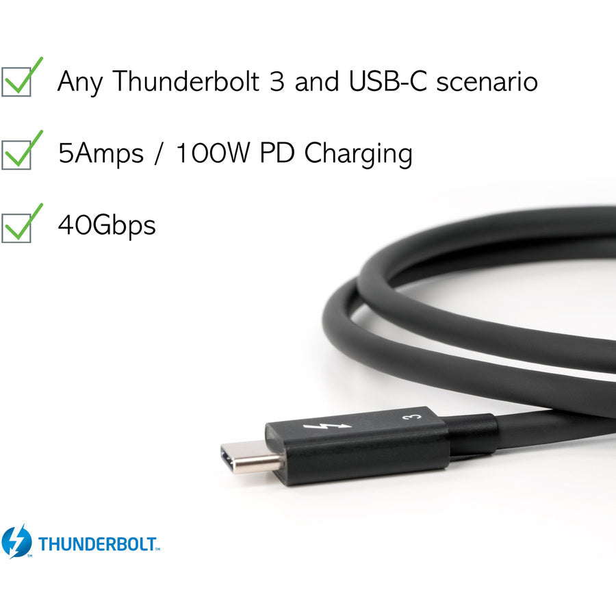 Plugable Thunderbolt 3 Cable 40Gbps Supports 100W (20V, 5A) Charging, 2.6ft/0.8m