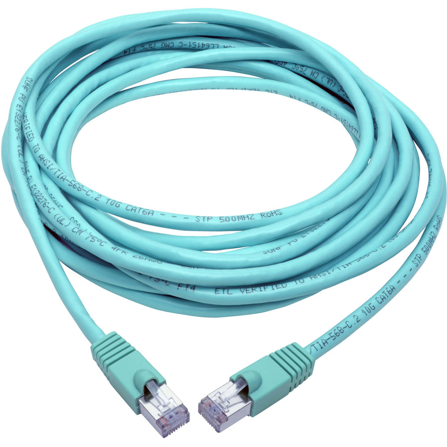 Tripp Lite Cat6a Snagless Shielded STP Patch Cable 10G, PoE, Aqua M/M 20ft