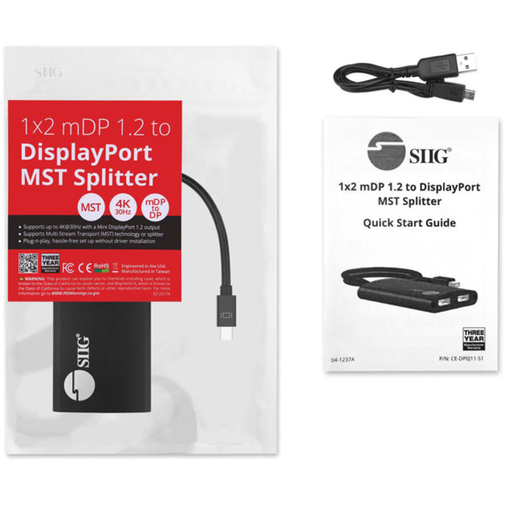 SIIG 1x2 Mini DP 1.2 to DisplayPort MST Hub - Multi Monitor Splitter