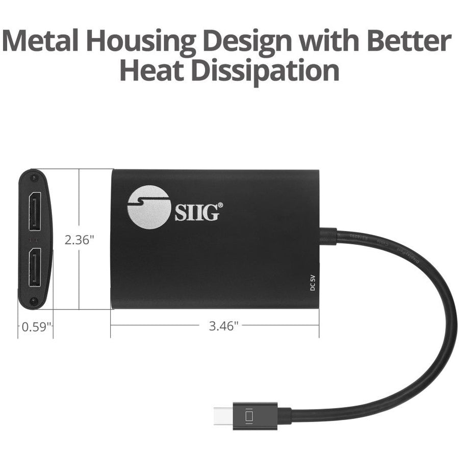 SIIG 1x2 Mini DP 1.2 to DisplayPort MST Hub - Multi Monitor Splitter