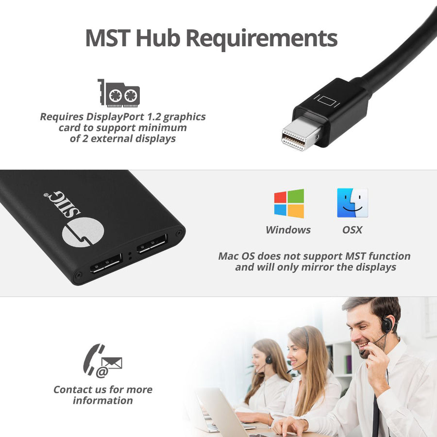 SIIG 1x2 Mini DP 1.2 to DisplayPort MST Hub - Multi Monitor Splitter