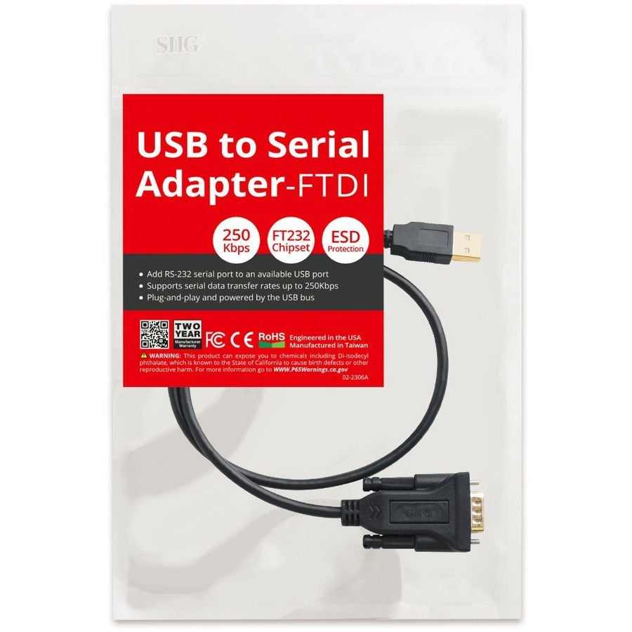 SIIG USB to RS-232 Serial Adapter Cable - FTDI FT232