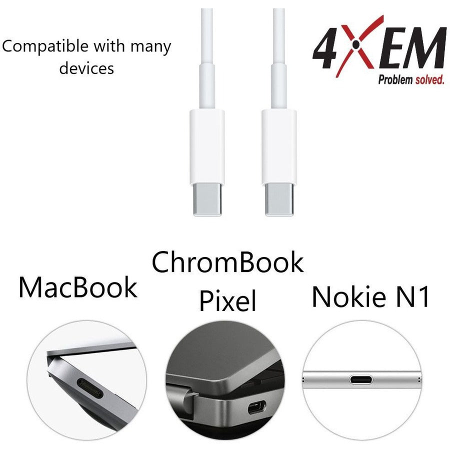 4XEM 3FT/1M USB-C To USB-C Cable M/M USB 3.1 Gen 2 10GBPS White