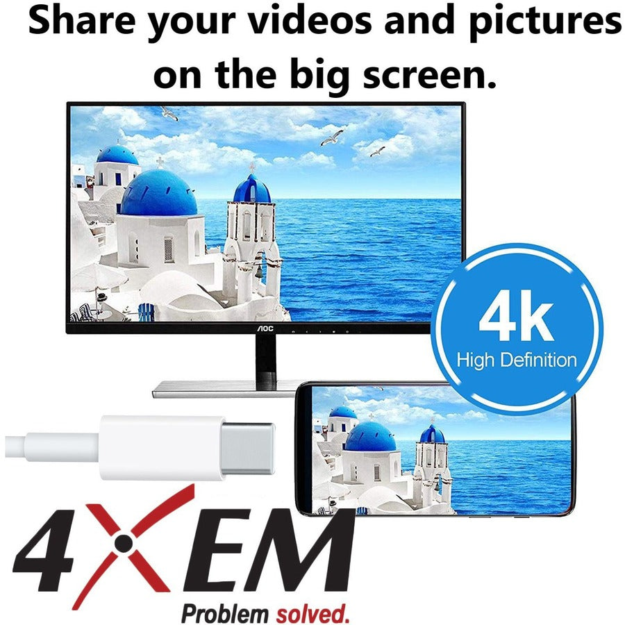 4XEM 3FT/1M USB-C To USB-C Cable M/M USB 3.1 Gen 2 10GBPS White