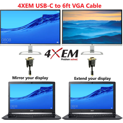 4XEM USB-C to VGA 6ft Cable-Black