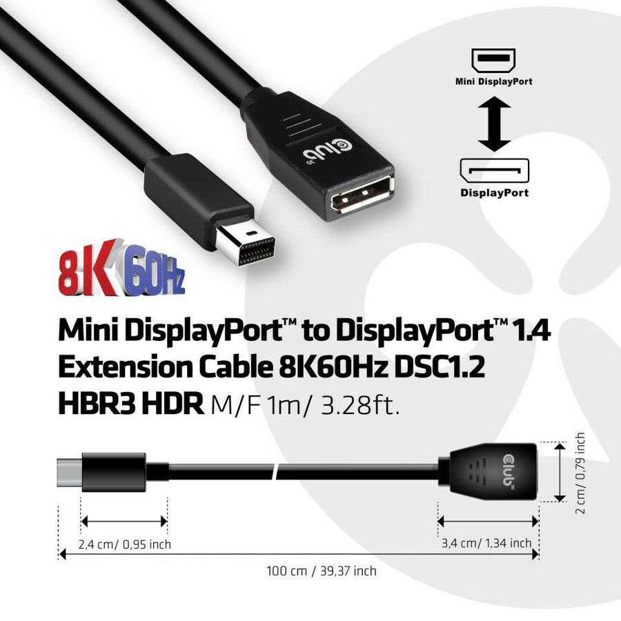 Club 3D DisplayPort/Mini DisplayPort Extension Audio/Video Cable