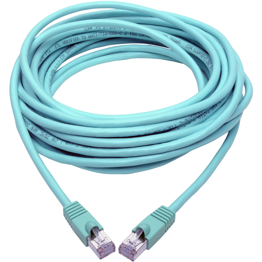 Tripp Lite Cat6a Snagless Shielded STP Patch Cable 10G, PoE, Aqua M/M 35ft