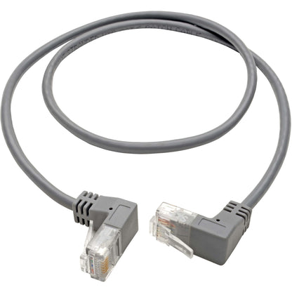Tripp Lite Cat6 Gigabit Patch Cable Snagless Right-Angle UTP Slim Gray 1ft