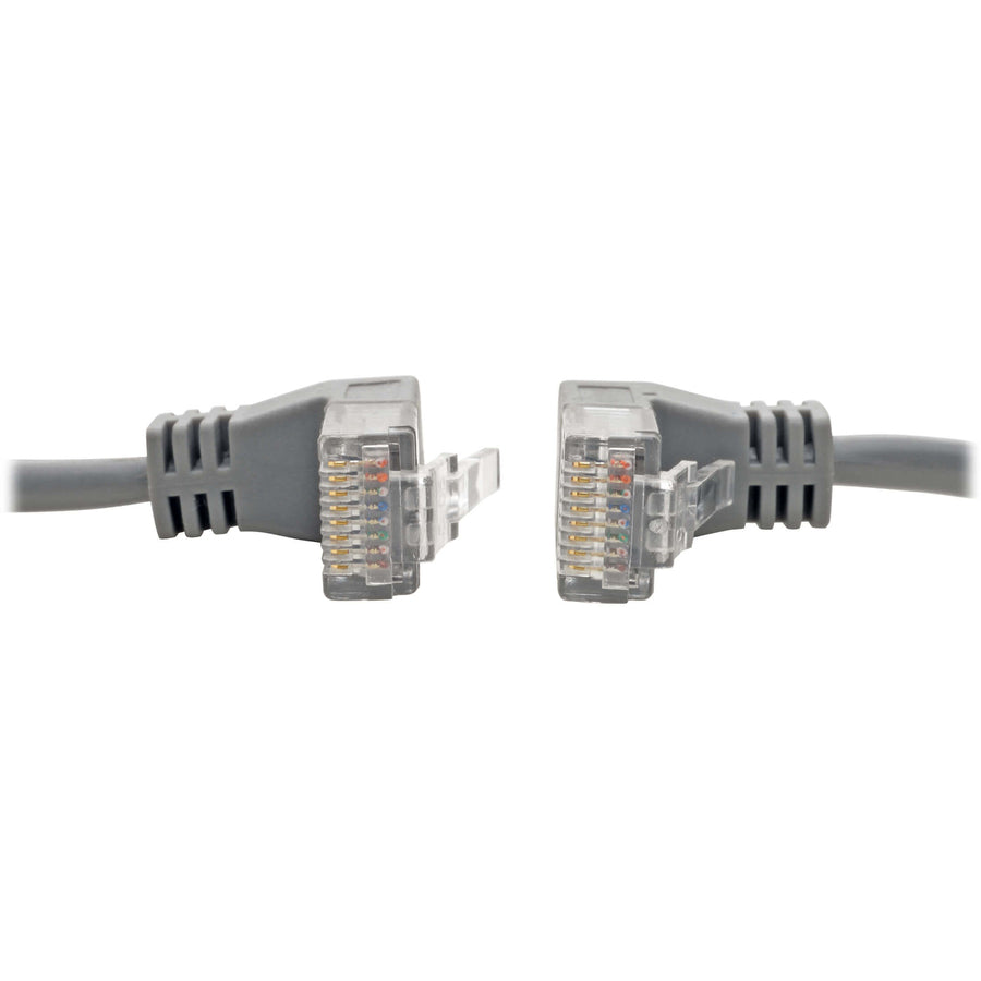 Tripp Lite Cat6 Gigabit Patch Cable Snagless Right-Angle UTP Slim Gray 1ft
