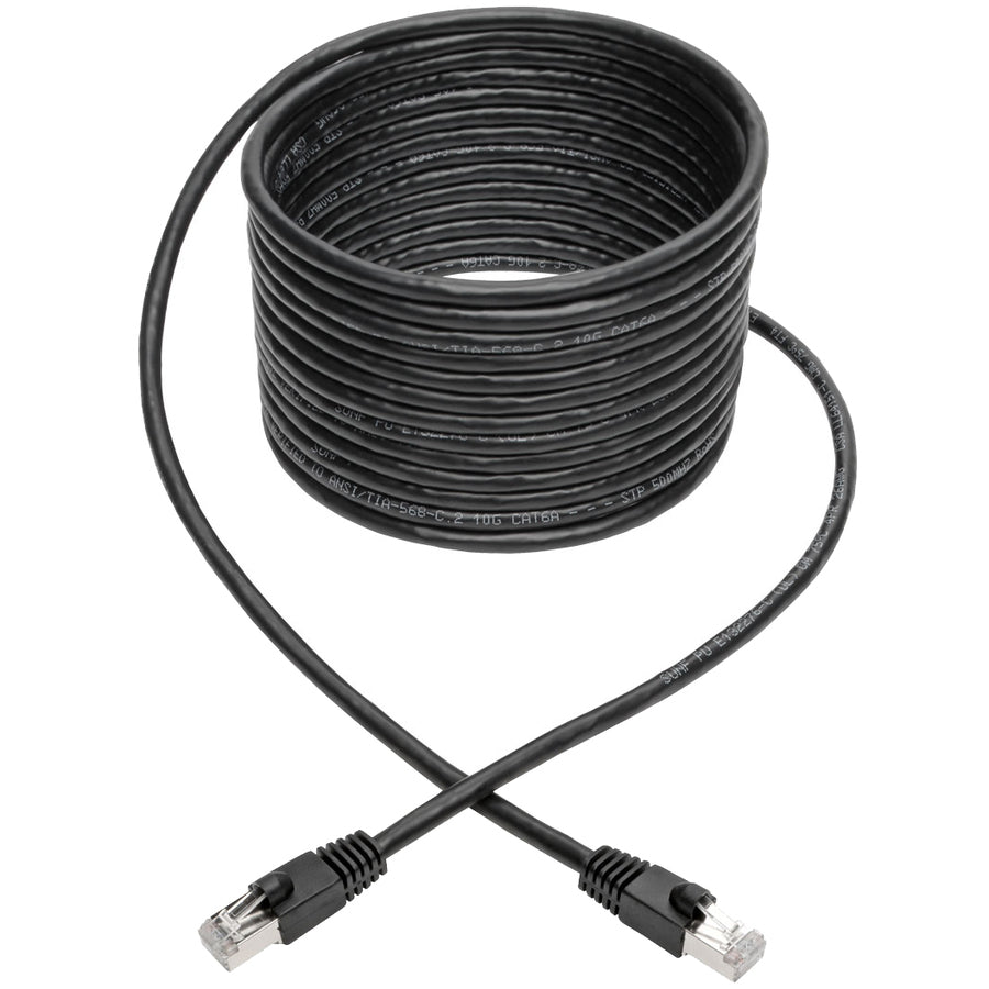 Tripp Lite Cat6a Snagless Shielded STP Patch Cable 10G, PoE, Black M/M 20ft