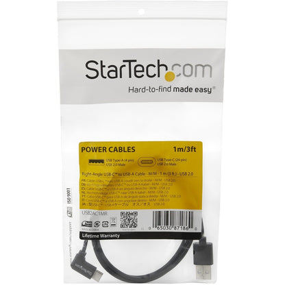 StarTech.com 1m 3ft USB to USB C Cable - Right Angle USB Cable - M/M - USB 2.0 Cable - USB Type C - USB A to USB C Cable