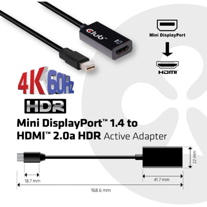 Club 3D Mini DisplayPort 1.4 to HDMI 2.0a HDR
