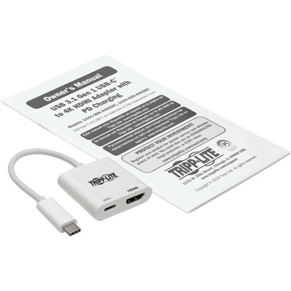 Tripp Lite USB C Adapter Converter 4K HDMI PD Charging USB Type C M/F White