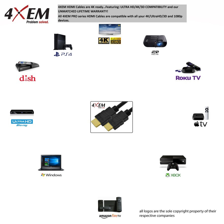 4XEM 10ft 3m Ultra High Speed 4K2K HDMI Cable