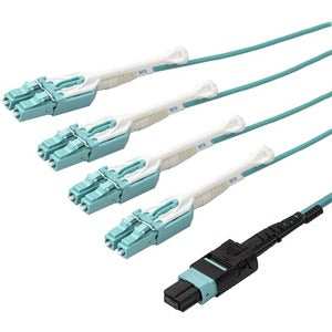 StarTech.com 10m 30 ft MPO / MTP to LC Breakout Cable - Plenum Rated Fiber Optic Cable - OM3 Multimode, 40Gb - Push/Pull-Tab - Aqua Fiber Patch Cable
