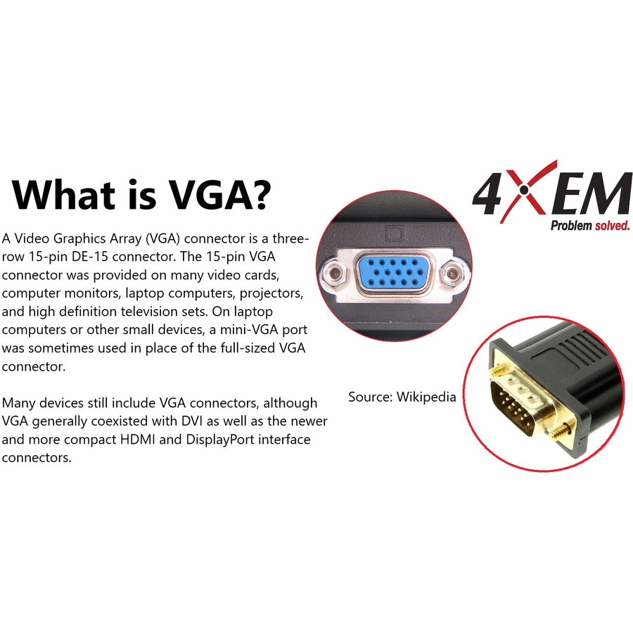 4XEM 15FT DisplayPort To VGA Adapter Cable - Black
