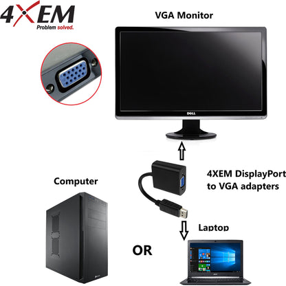 4XEM 15FT DisplayPort To VGA Adapter Cable - Black
