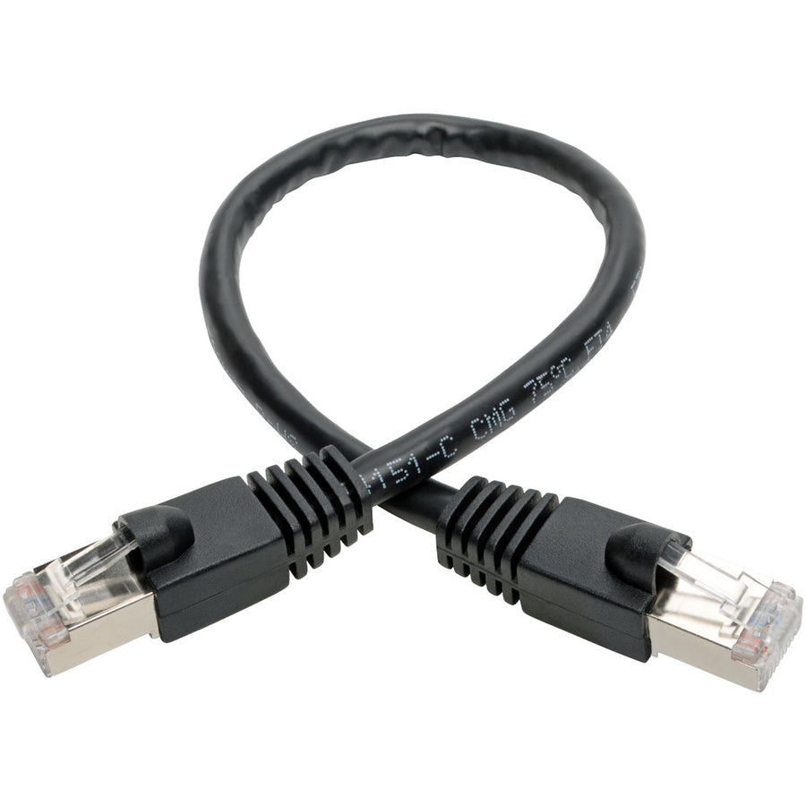 Tripp Lite Cat6a Snagless Shielded STP Patch Cable 10G, PoE, Black M/M 1ft