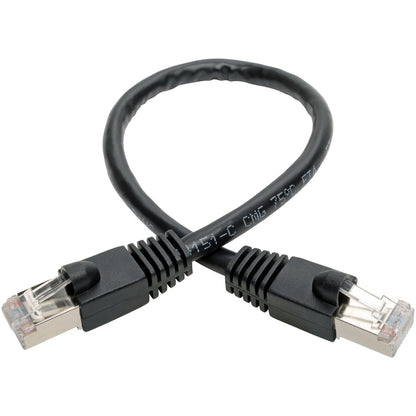 Tripp Lite Cat6a Snagless Shielded STP Patch Cable 10G, PoE, Black M/M 1ft